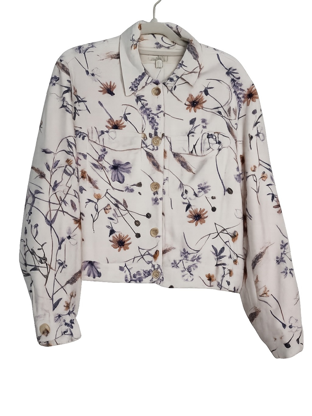 Jules & Leopold Floral Linen Blend Jacket Cream Purple Light Summer Feminine Lg